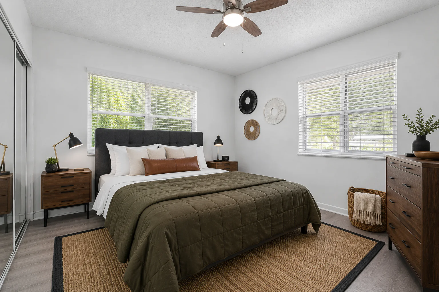 Bright primary bedroom with a king bed
