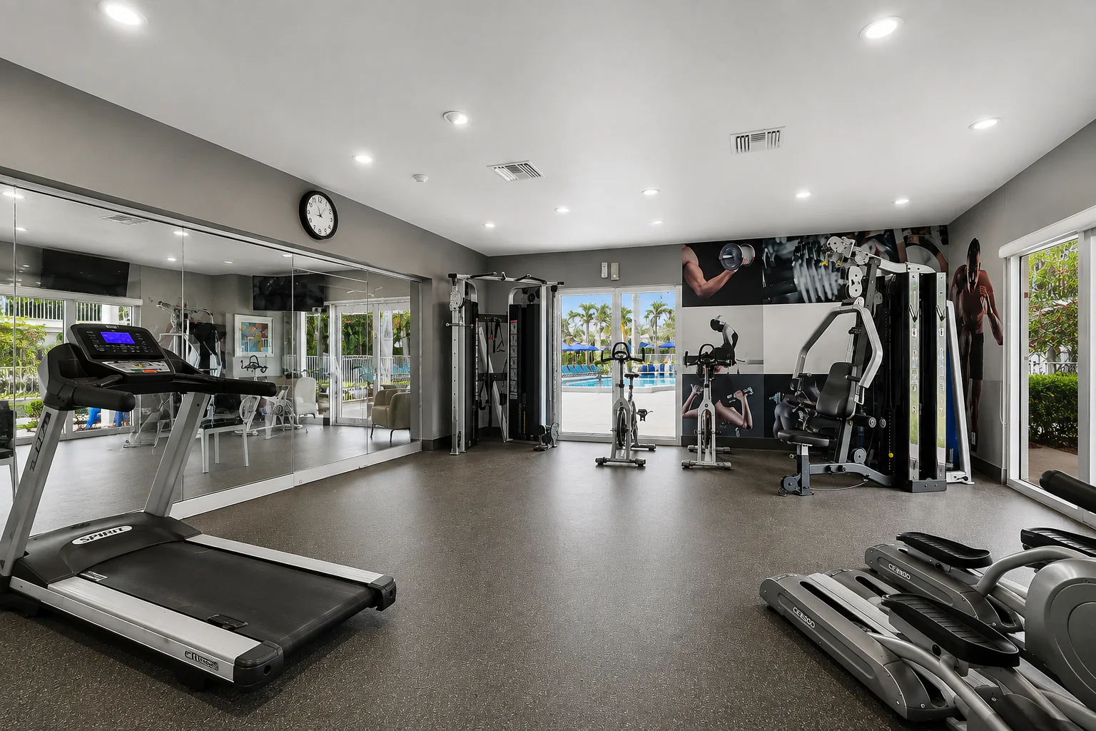 Community fitness center with cardio and strength equipment