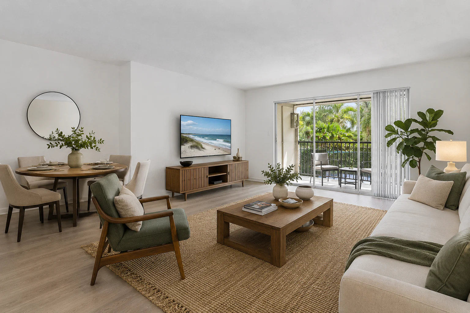 Coastal-inspired Boca STR living and dining room